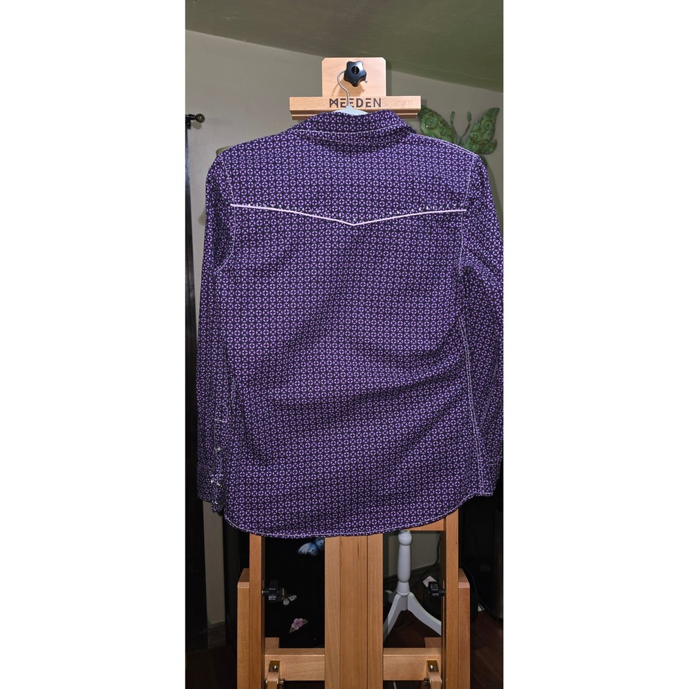 Cowgirl Hardware Womens Purple Geometric Western Pearl Snap Shirt Rhinestone S